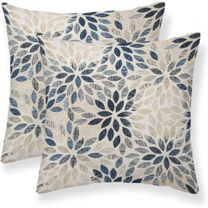 Dahlia Pillow Covers 24x24 Inch Set of 2 Summer Rust Geometric Flower Outdoor Decorative Throw Pillows Farmhouse Navy Blue Pillow Case Linen Square Cushion Cover for Home Sofa Bedroom Living Room