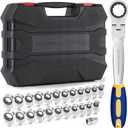 haisstronica 24 in 1 Interchangeable Heads Ratchet Wrench Set with 3/8 in Adapter, Metric & SAE 8-19mm and 1/4-3/4 inch Flex Head Combination Wrench Sets for Auto, Mechanic Tools for Men Gifts (Blue&yellow)