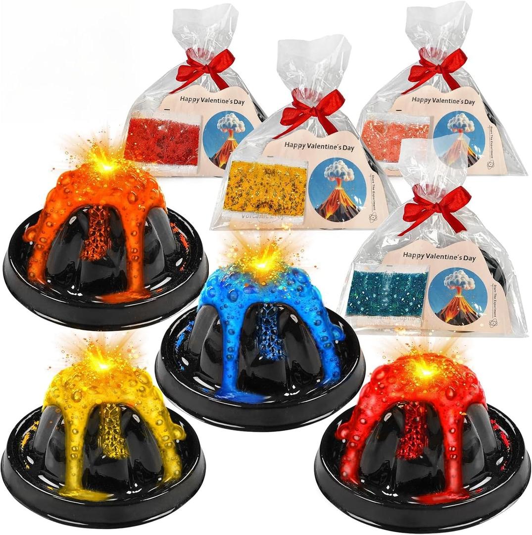 28 Pack Valentine's Day Gift Erupting Volcano Kit with Greeting Cards Volcano Science Experiment Party Favor STEM Educational Toys School Gifts Exchange Classroom Prizes for Boys Girls
