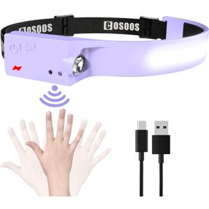 COSOOS LED Headlamp Rechargeable Flashlight, Bright Headlight Adjustable Headband for Women & Girl,1000 Lumen Wide Beam & Spot Light, Motion Sensor, 2.4 oz Lightweight Hiking Camping Essential