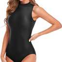 speerise Women Mock Neck Sleeveless Leotard Spandex Dance Bodysuit (Black, XL)
