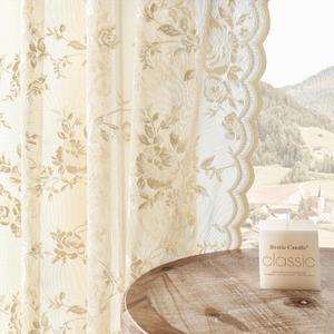 SEEKRIGHT Beige Lace Curtains 84 Inches Long Victorian Floral Sheer Curtains for Living Room Bedroom Decor Drapes Rod Pocket Light Filtering French Window Curtains 2 Panels Set for Dining Room, 52x84