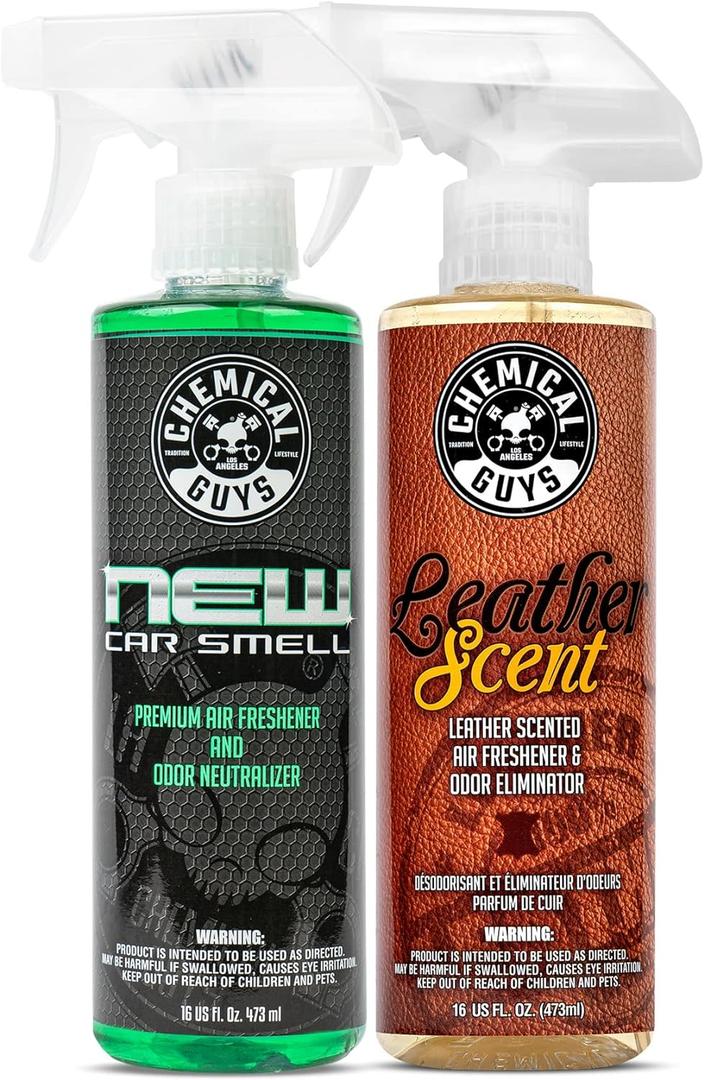 Chemical Guys AIR_300 New Car Scent and Leather Scent Combo Pack, Great for Cars, Trucks, SUVs, RVs & More, 16 fl oz (2 Items)