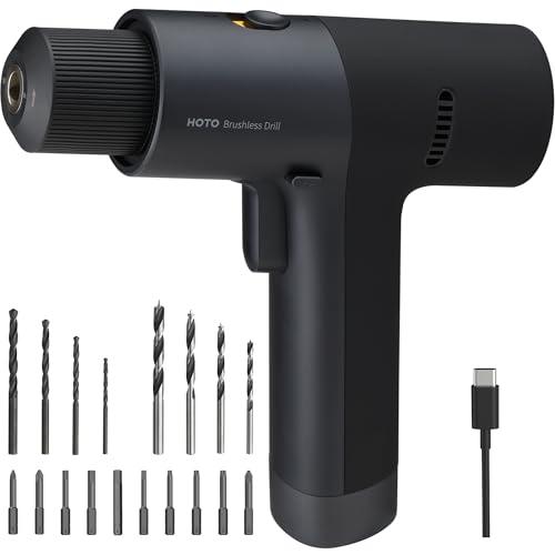 HOTO Cordless Brushless Drill 12V, LED Display Screen, 30 Precision Gears, 2 Working Modes, 2000mAh Battery, 266 In-lbs (30N·m) Torque, 3/8 Inch Keyless Chuck, 1400RPM, 10 x Bits, 8 x Drill Bits