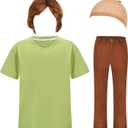 Halloween Deluxe Adult Costume for Men, Brown Wig, Green T-Shirt and Brown Pants (XX-Large)