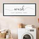 LuZhiQiang Laundry Room Wash Your Worries Away Wall Decor 40"×15" Inspirational Quote Sign for Bathroom Relaxation Room Rustic Farmhouse Large Wooden Framed Wall Hanging Art (Black)