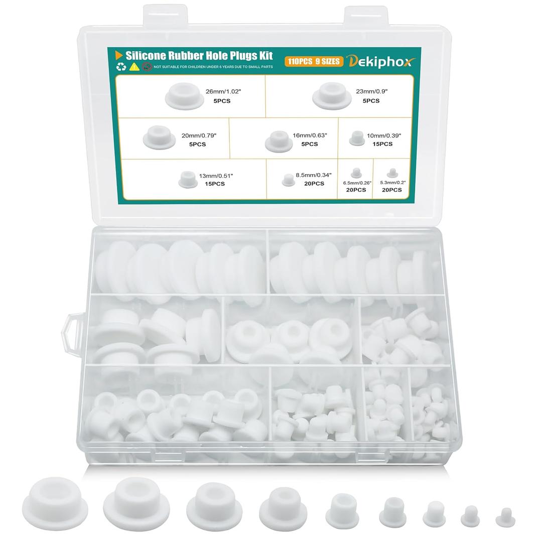 110PCS Silicone Rubber Plugs for Round Holes Assorted Sizes T-Shape Rubber Stoppers Hole Plug Bathtub Jet Covers (White)
