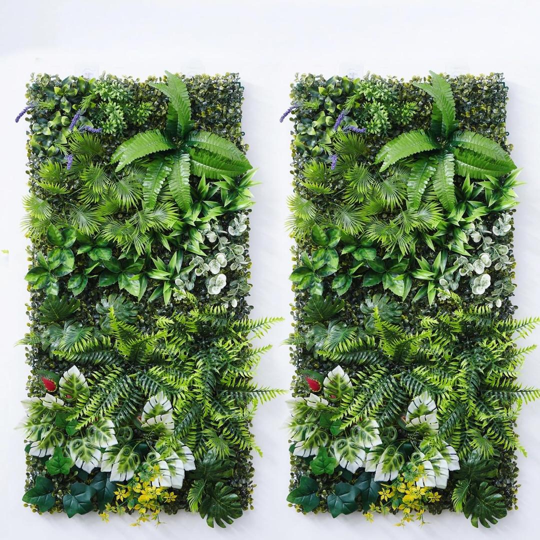 ATFLIS 2PCS Artificial Plant Wall Panels: 20"x40" UV-Anti Faux Grass Wall Backdrop Boxwood Ivy Fence Privacy Screen Fake Greenery Leaf Hedge for Outdoor, Indoor, Garden, Backyard and Home Decor (P3)