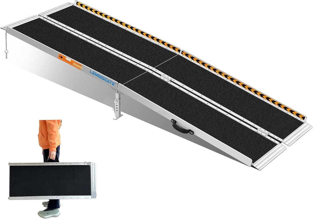 LEMNISCATE Portable Wheelchair Ramp 7FT, Non-Slip Aluminum Handicap Ramp with Handle, Folding Wheel Chair Ramps for Homes Steps, Stairs, Entry, Threshold, Doorways, Scooter, 800LBS Capacity