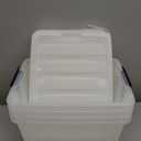 IRIS USA 32 Qt Stackable Plastic Storage Bins with Lids, 4 Pack - BPA-Free, Made in USA - See-Through Organizing Solution, Latches, Durable Nestable Containers, Secure Pull Handle - Clear