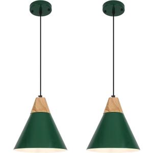 Farmhouse Pendant Light, 9.4inch, 2 Packs- Green Industrial Kitchen Pendant Lights, Pendant Lights Kitchen Island, Pendant Light for Bedroom, Office, Kichen Sink, Library