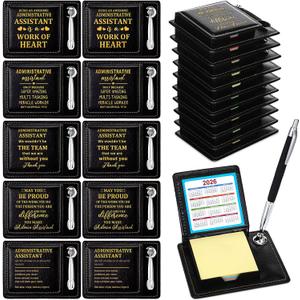 Crtiin 10 Set Administrative Assistant Gifts Secretary Gifts Sticky Note Holders with Sticky Notepads PU Leather Memo Box with Calendar Pen Holder Secretary Admin Professional Day Gift for Office Desk