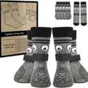 Non-Slip Dog Socks & Owner Sock Set- Extra-Grip, Paw Protection for Senior & Active Dogs(Grey,M)