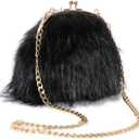 FHQHTH Faux Fur Purse Fashion Clutch Handbag Shoulder Vintage Evening Bags for Women (Black)