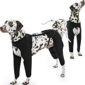 ROZKITCH Dog Surgery Leg Sleeves for Front Rear Legs, Pet Prevent Licking Biting Wound Dog Elbow Protector for Male Female Dogs, Reflective Surgical Suit Cone Collar Alternative Black (5XL(Back:23.62-29.53"))