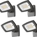 TIERONE 28W LED Flood Light with Remote Control 5 CCT tunable Outdoor LED Security Light for Gardens Garage UL Listed Residential Full Cutoff Wall Pack 3200LM IP65 Waterproof Dark Bronze 4 Pack