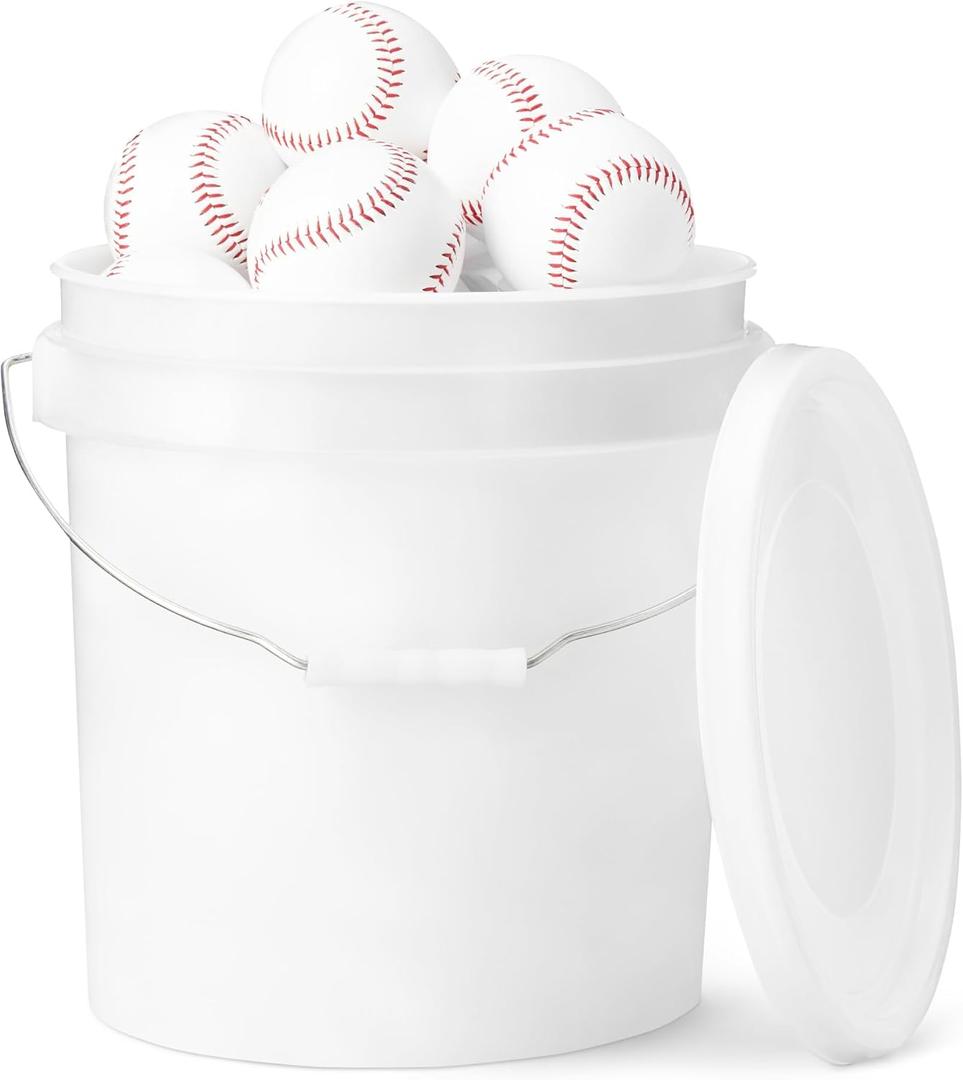 Amazon Basics Bucket of Practice Baseballs, 24 Count, Regulation Size 9-inch, Youth League