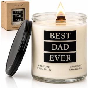 Best Dad Ever Candle, Tobacco Vanilla Scented Candle for Dad with Crackling Wood Wick, 100% Soy Wax Candle, Hand Poured Masculine Fragrance