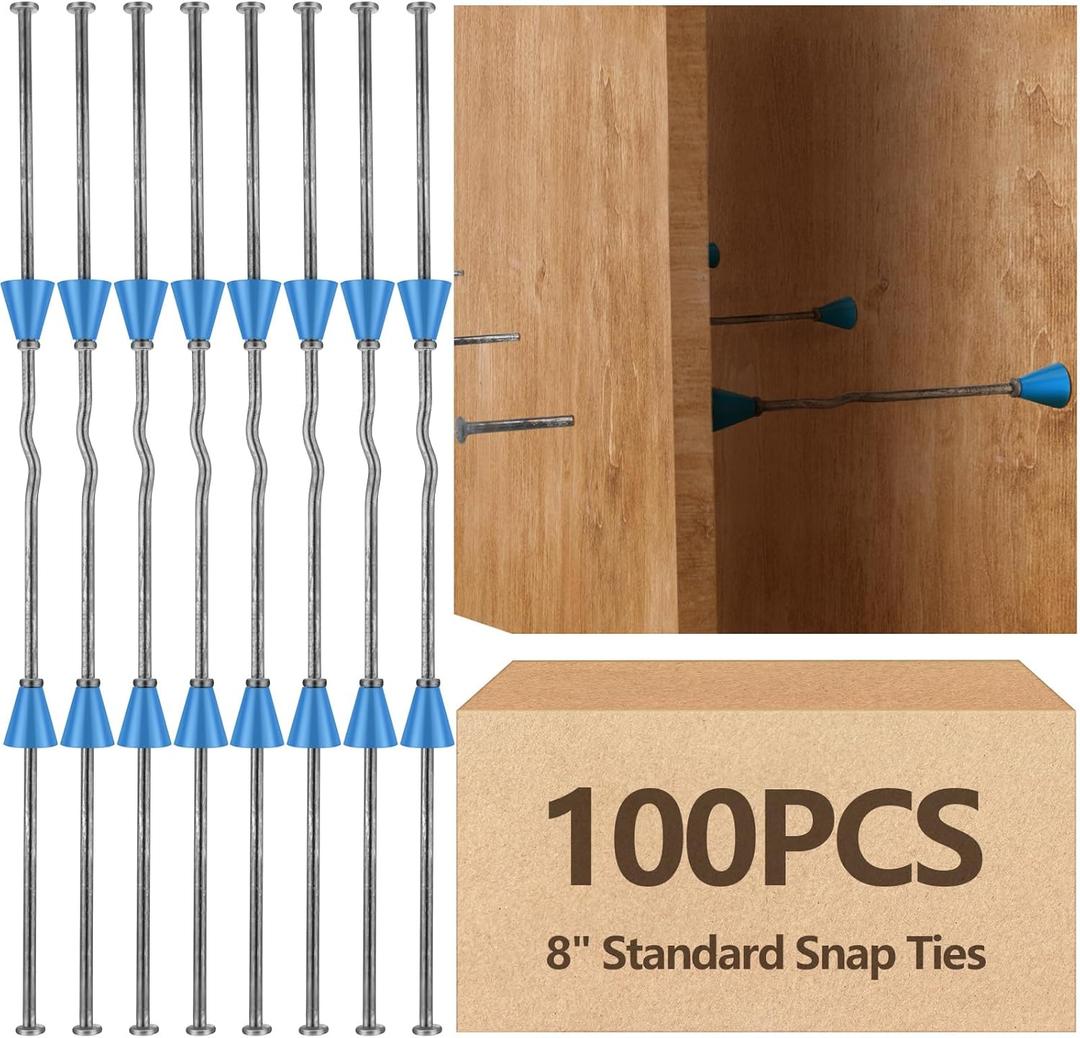 Blulu 25 Pcs 8" x 4 3/4" Standard Snap Ties for Concrete Forms, Short End - 4.75" Concrete Snap Ties with 1" Plastic Cones, 2: 1 Safety Factor, 2, 250 Lbs Working Load for Construction