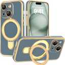 for iPhone 13 Case with Magnetic Ring Stand [Compatible Mag-Safe] [Military Grade Tested] iPhone 13 Phone Cases for Women Men, Gray Blue