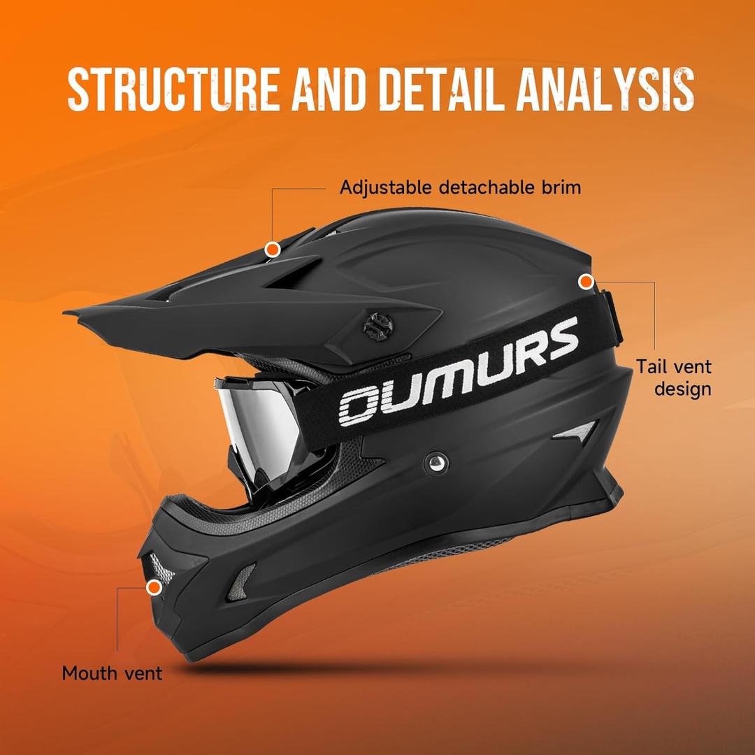 Adult ATV Dirt Bike Helmet with Goggles Gloves & Mask Quick Release Buckle Adjustable Sun Visor Motorcycle Adult Helmet Off-Road Motocross Downhill Moped MX for Unisex-Adult, M