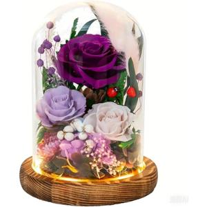 Forever Flowers with Symbolic Ladybugs: Preserved Flowers Gift for Women-Romantic Table Centerpiece-Valentines, Anniversary, Mothers Gifts for Her-Flowers for Delivery Prime (Purple)
