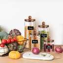 Gerrii Glass Storage Jars Set of 4, Clear Food Storage Containers with Wooden Lids Airtight Kitchen Canisters with Sticker and Chalk for Candy Cookie Rice Sugar Flour Pasta Nuts Beans Spice, 4 Sizes