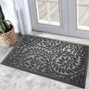 Bulijojo Front Door Mat Entrance,Durable Heavy Duty Welcome Mat,Thick Absorbent Natural Rubber Non Slip Mat,Sturdy Entryway Grey 17"x30" (1'5" x 2'6" (Leaf))