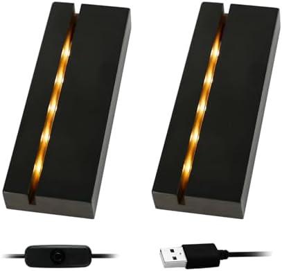 4.33" Rectangle Wooden Led Lights Display Base, Black Wooden Rectangle Light Base Warm Light Display Base with USB Cable for Glass Art Christmas Birthday Gifts (2Pcs)