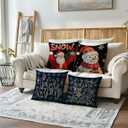 4pack Winter Snow Throw Pillow Case Buffalo Check Plaid with Snowman Santa Cushion Covers Christmas Winter Holiday Farmhouse Decorative Pillowcases 18 x 18 Inches for Sofa Couch (Blue)