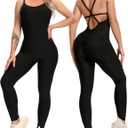 KIWI RATA Womens Sexy Bodycon Backless Jumpsuit Workout One-Piece Cacual Sculpted Bodysuit Sport Romper (Small, #0 Black)