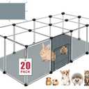 20 Panels Small Animals Playpen, 48" x 24" x 16" Transparent Pet Playpen with Waterproof Mat,Portable Plastic Enclosure Cage for Chicken/Guinea Pigs/Bunny/Ferrets/Hamsters/Hedgehogs Indoors Outdoor
