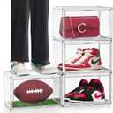 4 Pack Acrylic Shoe Boxes Sneaker Storage for Sneakerheads Clear Plastic Stackable Boot Shoe Collectibles Display Case, Size 13