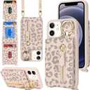 for iPhone 12 Mini Case with Card Holder for Women, for iPhone 12 Mini Phone Case Wallet with Strap Credit Card Slots Crossbody with Kickstand Zipper Case - Rice Leopard