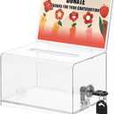 KYODOLED Clear Donation Box for Fundraising with Lock & Sign Holder, Multi-Use Voting and Raffle Box, Tip Jar, Secure Storage, Durable Plastic, 6.2'' x 4.6'' x 4.0'' (Clear-PS-1P)