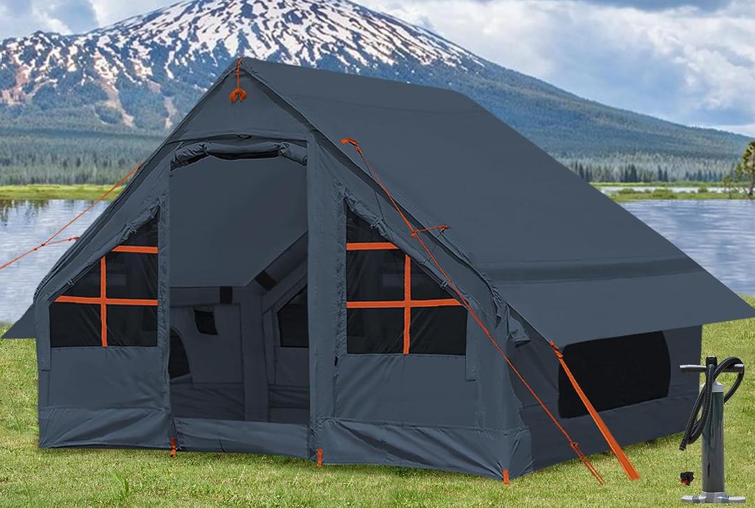Inflatable Tents for Camping with Stove Jack, 2/4/6/8 Person Easy Setup Blow Up Tents for 4 Seasons Waterproof Inflatable Camping Tent with Awning, Air House Glamping Tents for Camping Adult, 4 Person Tent-9.8ft X 7.2ft X 6.2ft