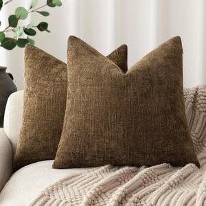 Foindtower Pack of 2 Soft Textured Chenille Throw Decorative Pillow Covers Square Accent Solid Cushion Cover Neutral Farmhouse Pillow Case for Couch Sofa Bedroom Living Room 20x20 Inch,Taupe Brown (Toffee) Foindtower Pack of 2 Soft Textured Chenille Throw Decorative Pillow Covers Square Accent Solid Cushion Cover Neutral Farmhouse Pillow Case for Couch Sofa Bedroom Living Room 20x20 Inch,Taupe Brown (Toffee)