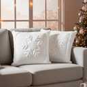 Newwiee Christmas Throw Pillow Covers 18x18 Inch Set of 2 Snowflake Pillow Cases Soft Plush Faux Fur Couch Cushion Case for Chair Sofa Bedroom Living Room Home Decor (White)