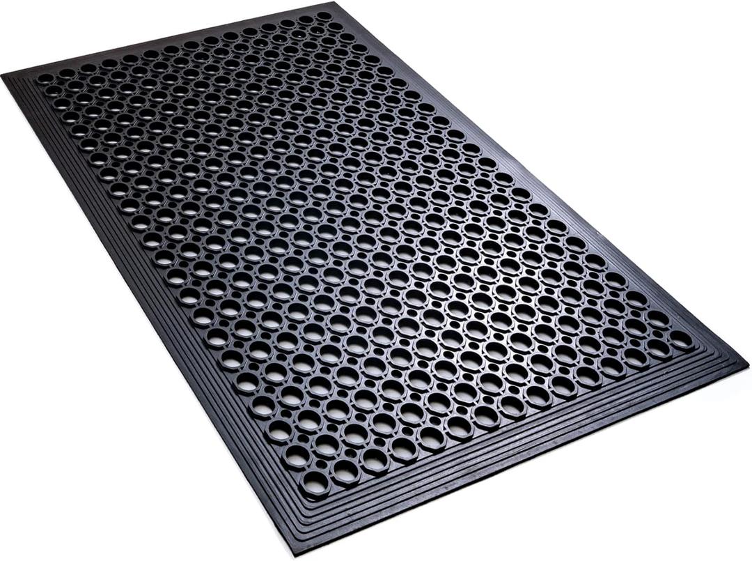 Anti Fatigue Rubber Floor Mats Restaurant Kitchen Rubber Drainage Mat Out Door Mats Durable Non-Slip Bar Floor Mat Utility Mat Indoor Outdoor Wet Area Use 24" x 36" Black