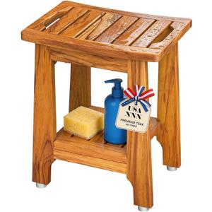 NNN 24" Home Teak Shower Bench with Japan-Made Non-Slip Leveling Feet