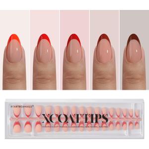 BTArtboxnails XCOATTIPS French Tip Press on Nails - Red French Tip Nails Almond, French Press on Nails Short, Soak Off Soft Gel Nail Extension 160Pcs