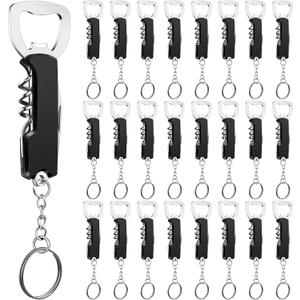 24 Pcs Bottle Opener Keychain Bulk Wine Bottle Beer Opener Keychain 3.27" Stainless Steel Corkscrew Waiter Corkscrew Wine Keyring Gifts for Christmas Bar Party Wedding Home (Black)