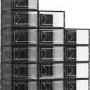 Shoe Storage Box, 15 Pack Clear Plastic Stackable Shoe Organizer for Closet, Interlocking Design Shoe Container Bins for Sneakers, Foldable Shoe Rack with Lids, Black (15 pack, Black)