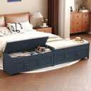 HOMEFORT 41.3" Shoe Bench with Lift Top Storage, Entryway Bench with Cushioned Seat, Wooden End of Bed Bench, Shoe Cabinet Bench with Hidden Storage Space, for Bedroom, Hallway,Blue