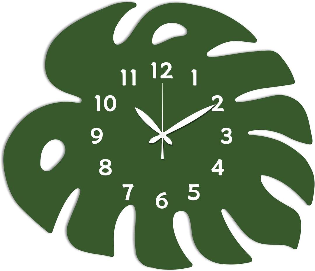 CHGCRAFT Monstera Deliciosa Wall Clock Giant Bamboo Non-Ticking Clock Irregular Shape Decorative Clocks Printed Wall Clocks for Home Office Decoration,1512.9 inch