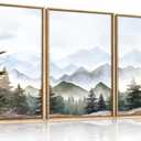 KAIRNE Framed Mountain Canvas Wall Art Set, Misty Forest Wall Decor, Green Pine Tree Wall Painting, Nature Widerness Landscape Art Print for Living Room, Bedroom, Study, Gallery - 16"x24"x3