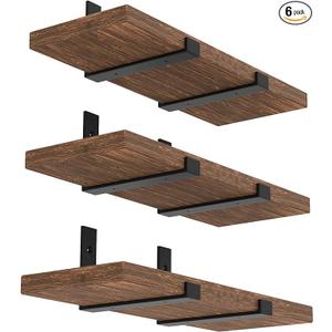 WEKIS 12 Inch Heavy Duty Floating Shelf Bracket, Wall Mounting Industrial Black Shelf Brackets, 1/5 Inch Thick Iron Metal Brackets for Shelves 6 Packs