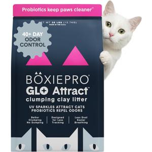 Boxie Glo Clumping Clay 30 Day Odor Control Cat Litter, 99.9% Dust-Free, Low Tracking, UV Light Attractant, 28 lb
