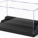 Mlikero Minifigure Display Case for Action Figures Blocks, Clear Dustproof Acrylic Display Box Storage with 3 Movable Steps Gifts for Children,Black (1 Pack)