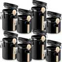 8 Pack Ceramic Kitchen Canisters Set with Wooden Spoon Black Canister Sets for Kitchen Counter Airtight Food Storage Container for Coffee Tea Sugar Flour Snacks Farmhouse Kitchen Decorative